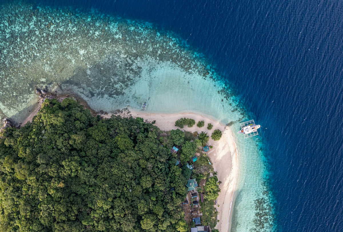 Palawan coastal forest meeting turquoise reef water in Coron; photograph by Bernd Dittrich on Unsplash, https://unsplash.com/photos/IRtaE26k-XY
